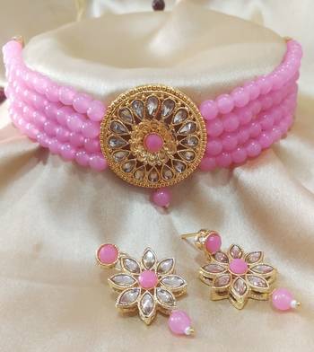 Pink Kach Pearl Choker Latest Bollywood Style Jewellery Set 1