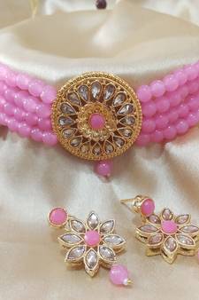 Pink Kach Pearl Choker Latest Bollywood Style Jewellery Set
