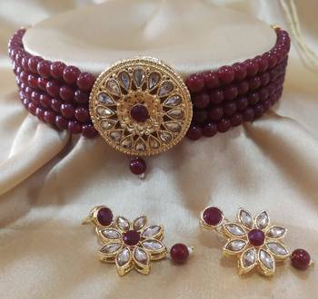 Maroon Kach Pearl Choker Latest Bollywood Style Jewellery Set 1