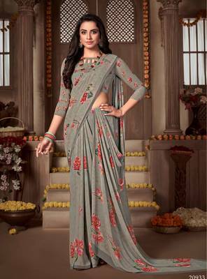 Digital Printed Crosia Lace Georgette Saree 1