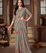 Digital Printed Crosia Lace Georgette Saree