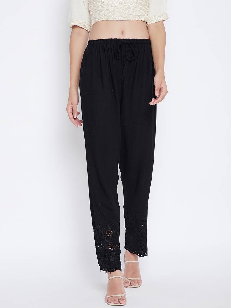 Black plain rayon palazzo-pants