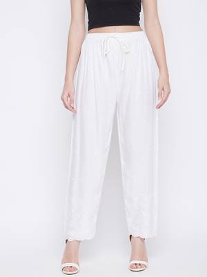 White plain rayon palazzo-pants 1
