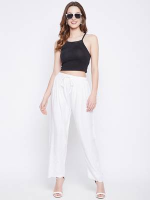 White plain rayon palazzo-pants 2