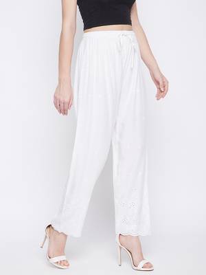 White plain rayon palazzo-pants 4