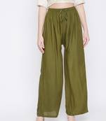 Olive plain rayon palazzo-pants