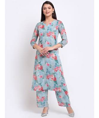Sea Green Floral Sequined Lines Kurti with Palazzo 1