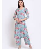 Sea Green Floral Sequined Lines Kurti with Palazzo