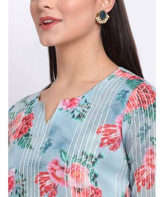 Sea Green Floral Sequined Lines Kurti with Palazzo 4