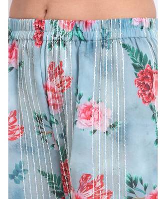 Sea Green Floral Sequined Lines Kurti with Palazzo 5
