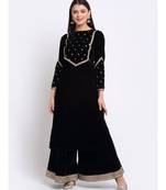 Magical Black Embroidered Velvet Kurti with Flared Palazzo
