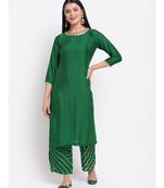 Gorgeous Green Straight Kurti with Bandhani Palazzo