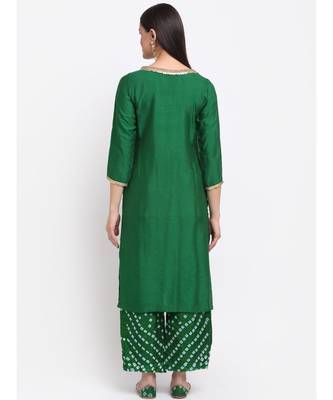 Gorgeous Green Straight Kurti with Bandhani Palazzo 2