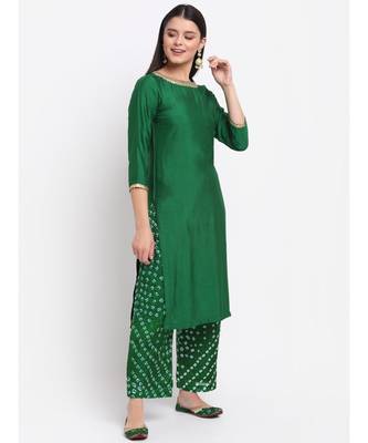 Gorgeous Green Straight Kurti with Bandhani Palazzo 3