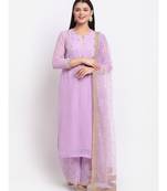 Orchid Lilac Sequin Yoke Kurti with Sequinned Palazzo and Net Dupatta