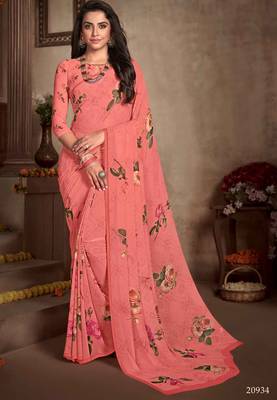 Digital Printed Crosia Lace Georgette Saree 1