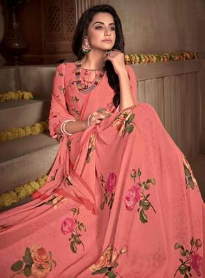 Digital Printed Crosia Lace Georgette Saree 2