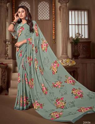 Digital Printed Crosia Lace Georgette Saree 1