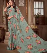 Digital Printed Crosia Lace Georgette Saree