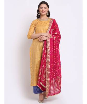 Mustard Laila Banarasi Kurti with Blue Banarasi Palazzo and Banarasi Bandhej Dupatta 1