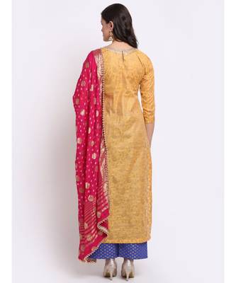 Mustard Laila Banarasi Kurti with Blue Banarasi Palazzo and Banarasi Bandhej Dupatta 2