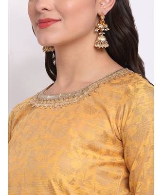 Mustard Laila Banarasi Kurti with Blue Banarasi Palazzo and Banarasi Bandhej Dupatta 4