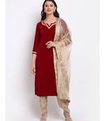 Rich Maroon Velvet Kurti with Brocade Salwar and Gold Net Brocade Dupatta