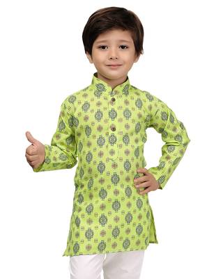 Green printed cotton boys-kurta-pyjama 2