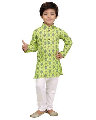 Green printed cotton boys-kurta-pyjama 1