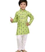 Green printed cotton boys-kurta-pyjama