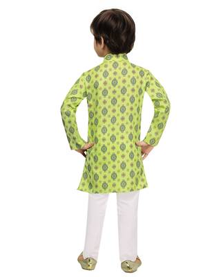 Green printed cotton boys-kurta-pyjama 3