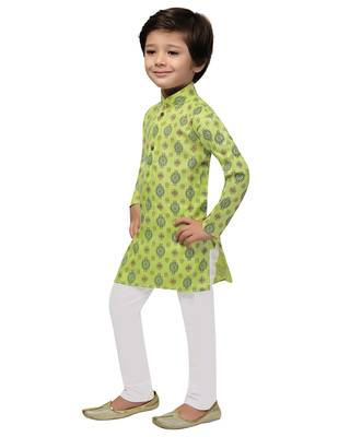 Green printed cotton boys-kurta-pyjama 4