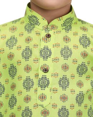 Green printed cotton boys-kurta-pyjama 5