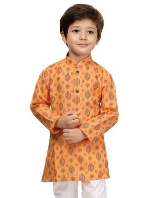Orange printed cotton boys-kurta-pyjama 2
