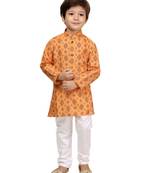Orange printed cotton boys-kurta-pyjama