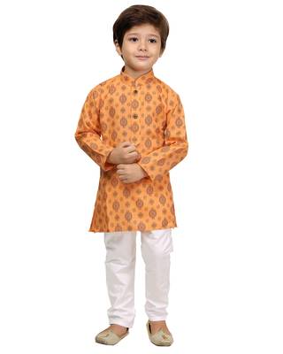 Orange printed cotton boys-kurta-pyjama 3