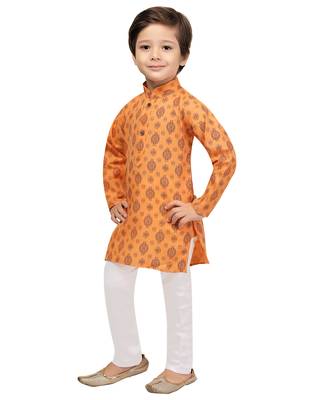 Orange printed cotton boys-kurta-pyjama 4