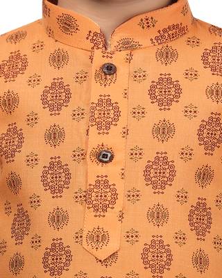 Orange printed cotton boys-kurta-pyjama 5