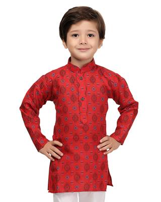 Red printed cotton boys-kurta-pyjama 2