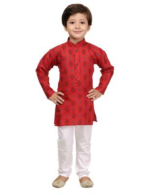 Red printed cotton boys-kurta-pyjama 1
