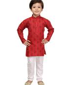 Red printed cotton boys-kurta-pyjama
