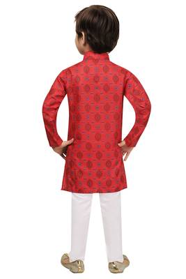 Red printed cotton boys-kurta-pyjama 3