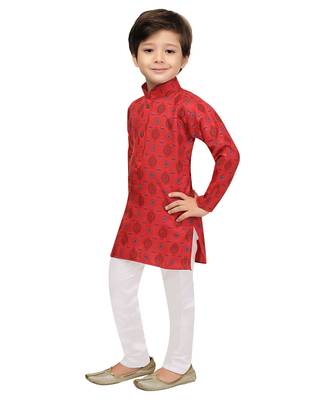Red printed cotton boys-kurta-pyjama 4