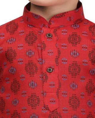 Red printed cotton boys-kurta-pyjama 5