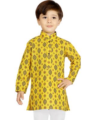 Yellow printed cotton boys-kurta-pyjama 2