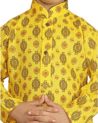 Yellow printed cotton boys-kurta-pyjama 5