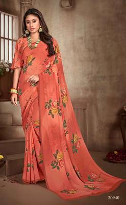 Digital Printed Crosia Lace Georgette Saree 1