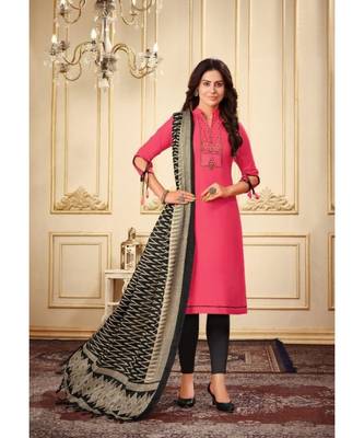 Pink Kashmiri Work Cotton Slub unstitch churidar suits churidar salwar suits 1