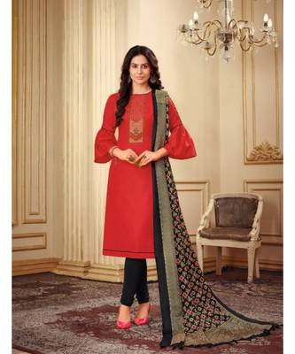 Red Kashmiri Work Cotton Slub unstitch churidar suits churidar salwar suits 1