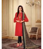 Red Kashmiri Work Cotton Slub unstitch churidar suits churidar salwar suits